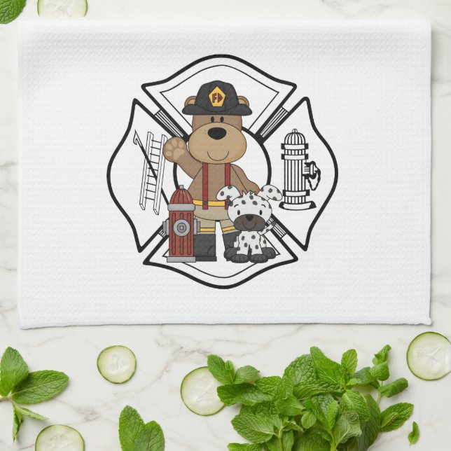 Firefighter Fire Dept Bear Tea Towel (Folded)