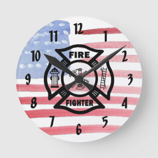 Firefighter Fire Dept Logo Round Clock