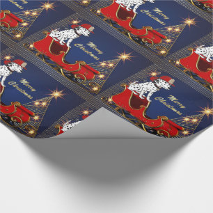 Firefighter Fire Dog On Santa Sled Christmas Tree Wrapping Paper