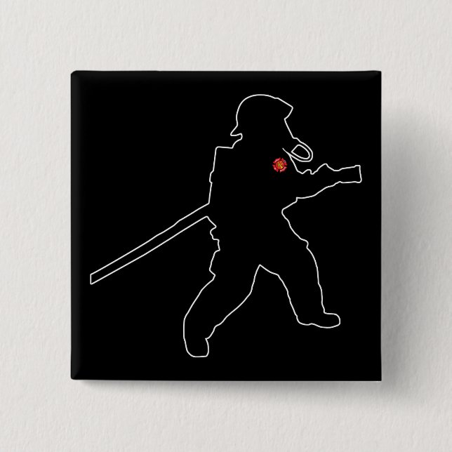 Firefighter Fire Hero Fire Rescue Silhouette 15 Cm Square Badge (Front)
