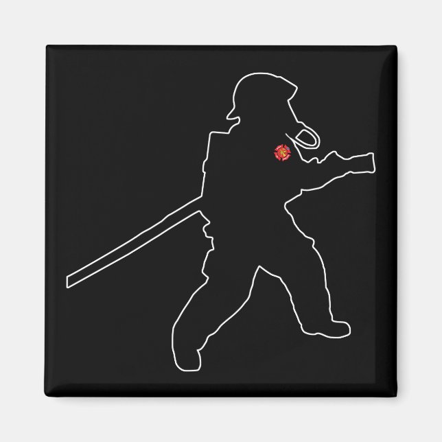 Firefighter Fire Hero Fire Rescue Silhouette Magnet (Front)