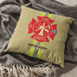 Firefighter Fire Rescue Bunker Gear Maltese Cross Cushion