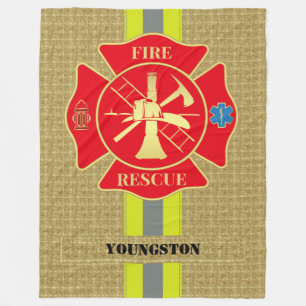 Firefighter Fire Rescue Bunker Gear Maltese Cross Fleece Blanket