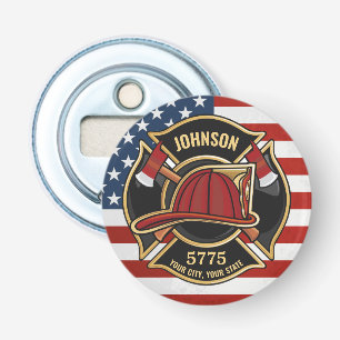Firefighter Fire Rescue Department USA Flag Custom Bottle Opener