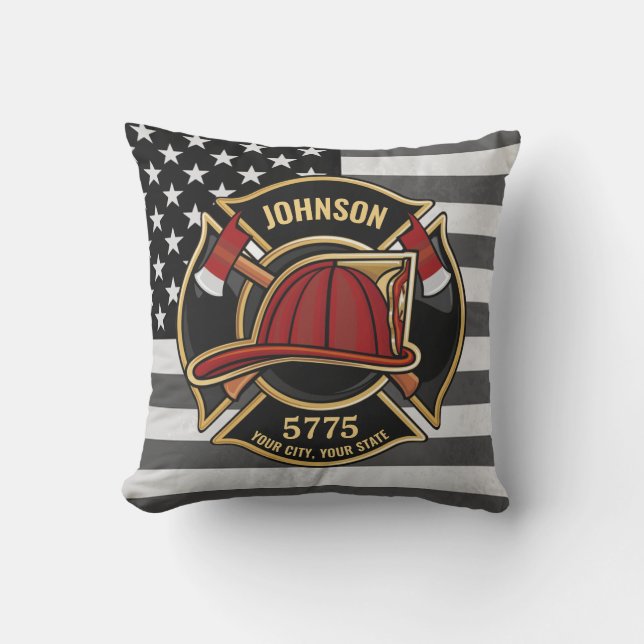 Firefighter Fire Rescue Department USA Flag Custom Cushion (Front)