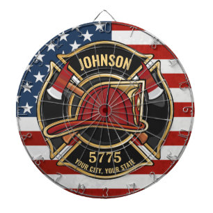 Firefighter Fire Rescue Department USA Flag Custom Dartboard