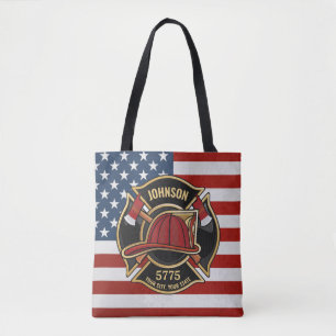 Firefighter Fire Rescue Department USA Flag Custom Tote Bag