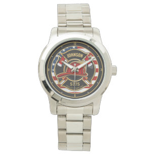 Firefighter Fire Rescue Department USA Flag Custom Watch