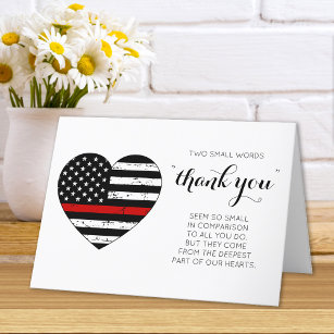 Firefighter Fire Station Thin Red Line Flag Heart Thank You Card