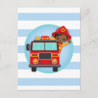 Firefighter Fire Truck African American Boy