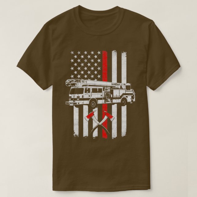 Firefighter fire truck american flag T-Shirt (Design Front)