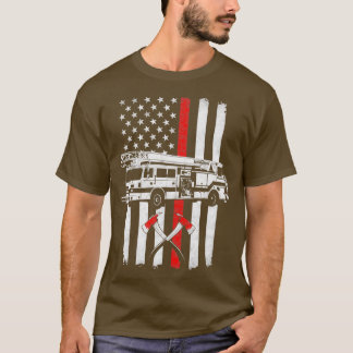 Firefighter fire truck american flag T-Shirt