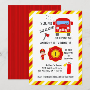 Firefighter Fire Truck Birthday Party Invitation