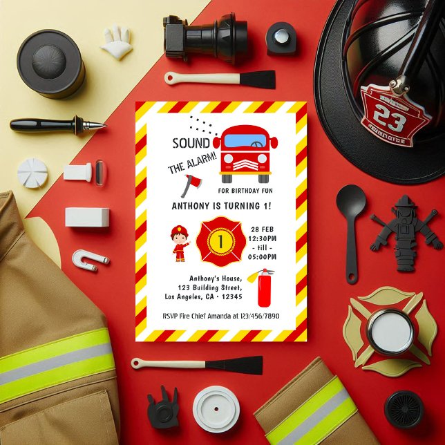 Firefighter Fire Truck Birthday Party Invitation (Firefighter Fire Truck Birthday Party Invitation)