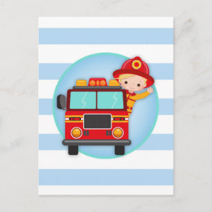 Firefighter Fire Truck Blonde Hair Boy Postcard