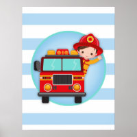 Firefighter Fire Truck Brown Hair Boy