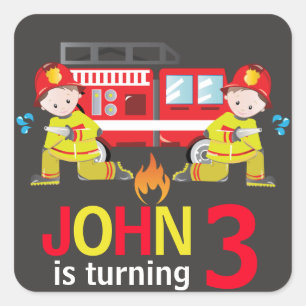 Firefighter Fire Truck chalkboard Birthday Party Square Sticker