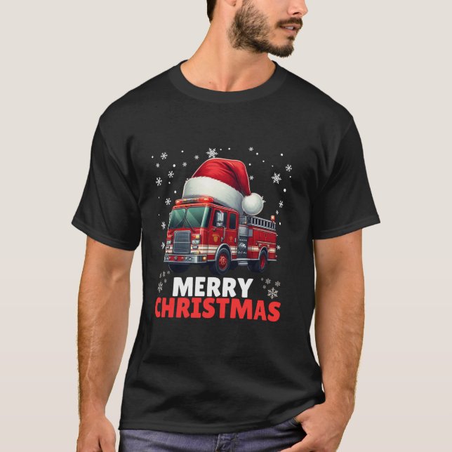 Firefighter Fire Truck Christmas Santa Hat Frieman T-Shirt (Front)