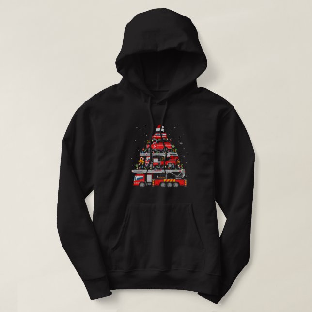 Firefighter Fire Truck Christmas Tree Lights Santa Hoodie (Design Front)