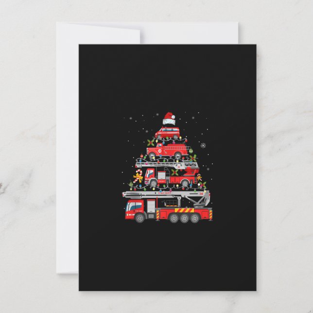 Firefighter Fire Truck Christmas Tree Lights Santa Invitation (Front)