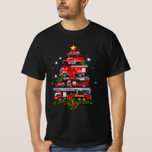 Firefighter Fire Truck Christmas Tree Lights Santa T-Shirt