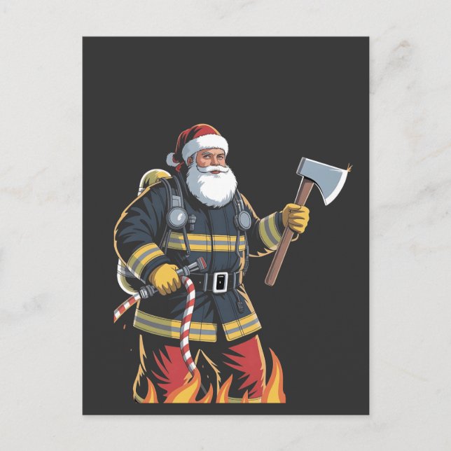 Firefighter Fire Truck Christmas Tree Santa Xmas   Announcement Postcard (Front)
