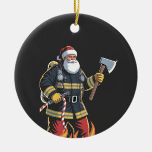 Firefighter Fire Truck Christmas Tree Santa Xmas Ceramic Tree Decoration