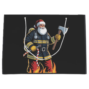Firefighter Fire Truck Christmas Tree Santa Xmas   Large Gift Bag