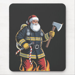 Firefighter Fire Truck Christmas Tree Santa Xmas Mouse Pad