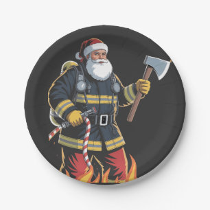 Firefighter Fire Truck Christmas Tree Santa Xmas   Paper Plate