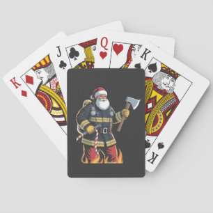 Firefighter Fire Truck Christmas Tree Santa Xmas Playing Cards