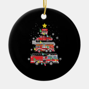Firefighter Fire Truck Christmas Tree Xmas Love Ceramic Tree Decoration