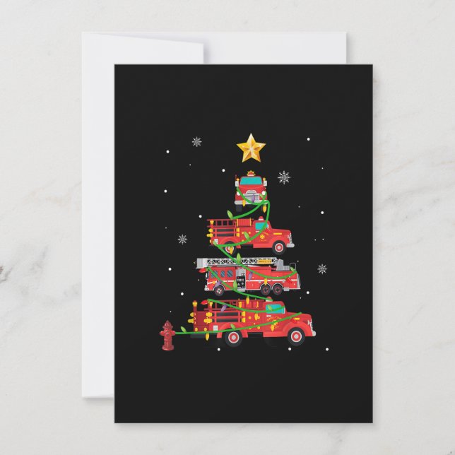 Firefighter Fire Truck Christmas Tree Xmas Tshirt  Invitation (Front)