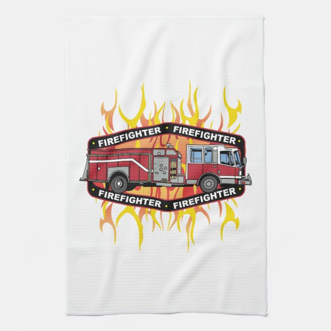 Firefighter Fire Truck Tea Towel (Vertical)