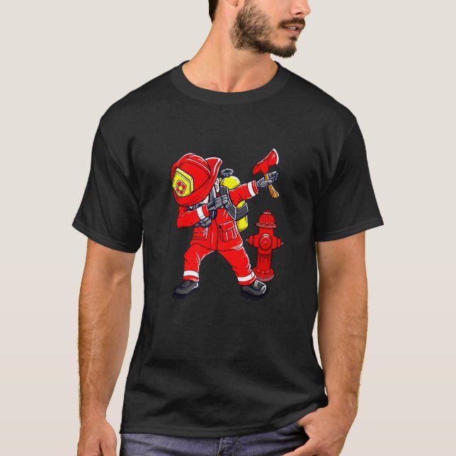 Firefighter Fireman Dabbing Dab Dancing Costume Bo T-Shirt (Front)