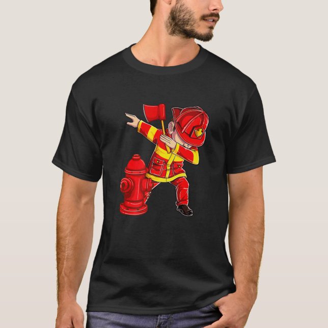 Firefighter Fireman Dabbing Dab Dancing Costume Bo T-Shirt (Front)