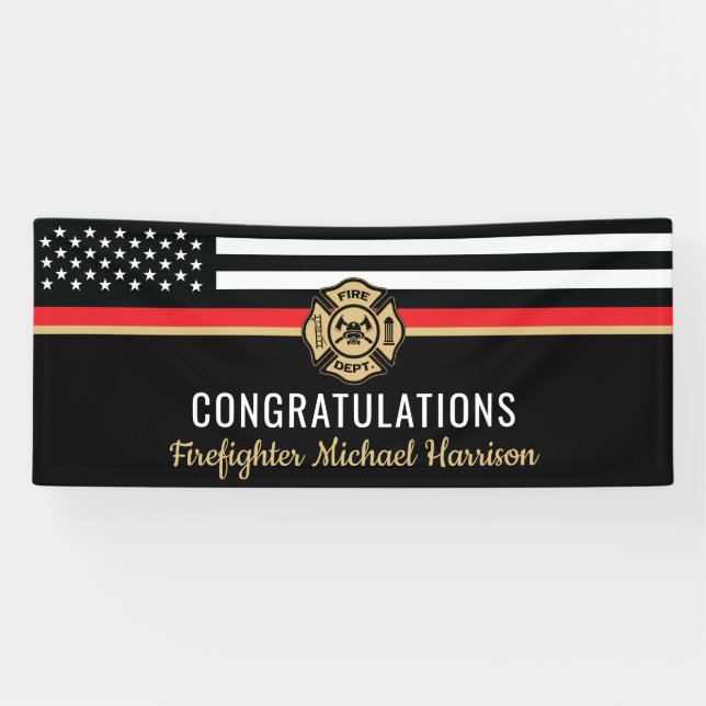 Firefighter Fireman Graduation Thin Red Line Party Banner (Horizontal)