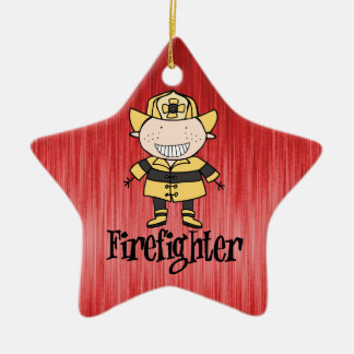 Firefighter Fireman on Red Ceramic Tree Decoration