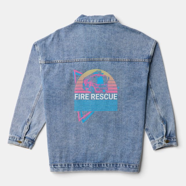 Firefighter Fireman Retro Fire Rescue  Denim Jacket (Back)