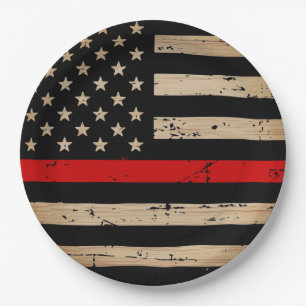 Firefighter Fireman Thin Red Line Paper Plate
