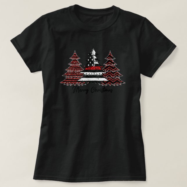 Firefighter Fireman USA Flag Pine Trees Firefighte T-Shirt (Design Front)