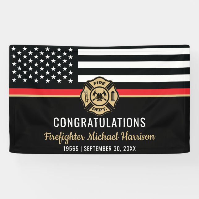 Firefighter Flag Fire Academy Graduation Party Banner (Horizontal)