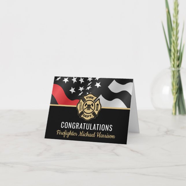 Firefighter Flag Fireman Fire Academy Graduation Card (Front)