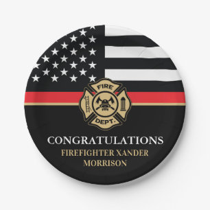 Firefighter Flag Fireman Fire Academy Graduation Paper Plate