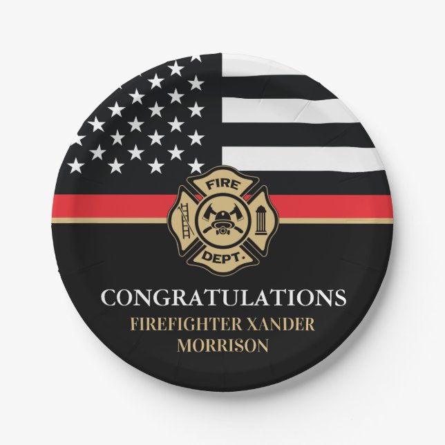 Firefighter Flag Fireman Fire Academy Graduation Paper Plate (Front)