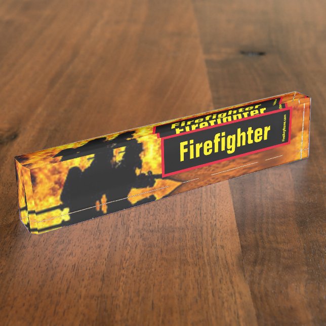 Firefighter Flames Desk Name Plate (Side)