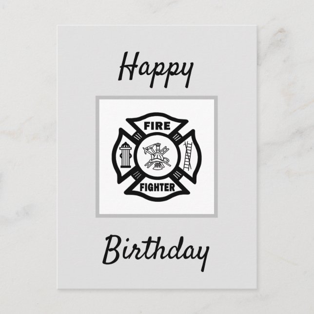 Firefighter Flames  Happy Birthday Postcard (Front)