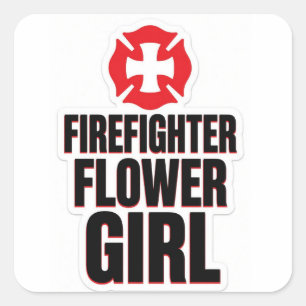 Firefighter flower girl square sticker
