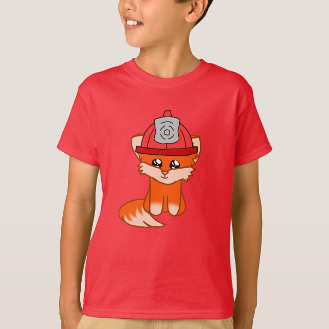 Firefighter Fox With A Firefighter Hat T-Shirt (Front)