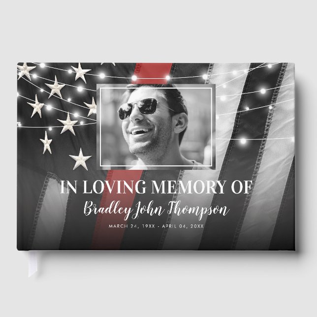 Firefighter Funeral Memorial | Thin Red Line Guest Book (Front)